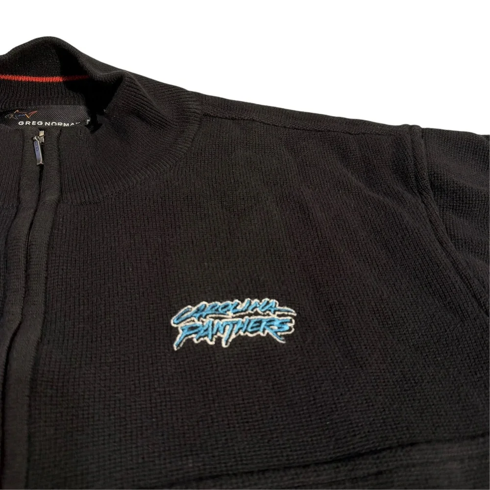 Greg Norman Carolina Panthers Y2K Satin Lined Quarter Zip Sweater Mens L Black